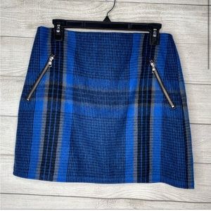 GAP Blue Gray Plaid Wool Mini Skirt